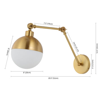 Alba 8"  Mid-Century Modern Arm-Adjustable Iron/Glass LED Sconce - JONATHAN Y